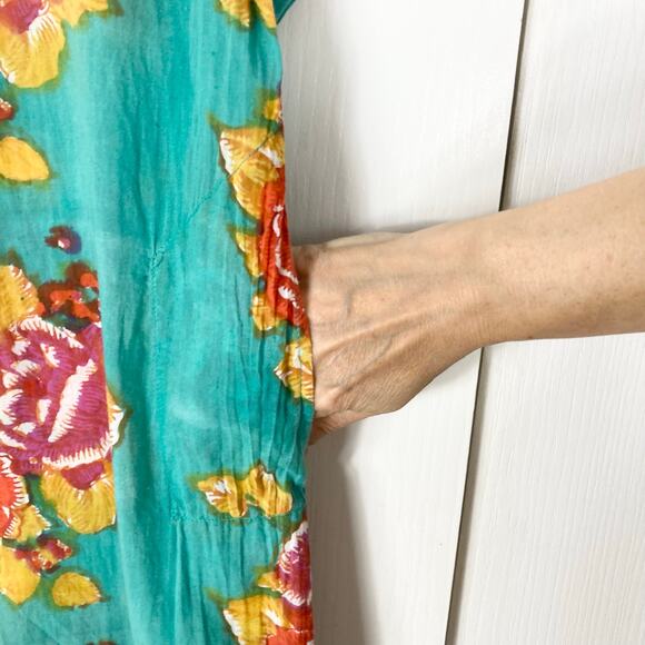 LISA CORTI Milano Dress S Floral Green Pink Gold-Button Henley Long-Sleeve”Kurta - Picture 12 of 15